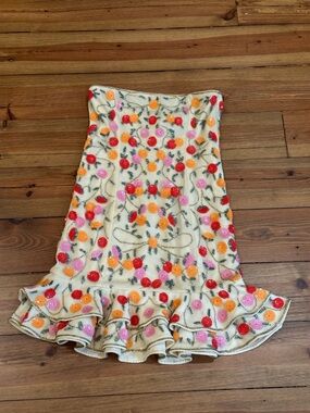 NBD Embellished Floral Strapless Minidress XS Cream Beaded Ruffle Hem